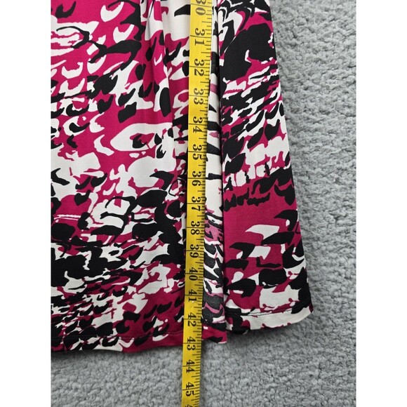 Rena Lange Pink Black White Abstract Print Dress US 12 EU 38 Ruched V Neck Chic - Picture 11 of 13